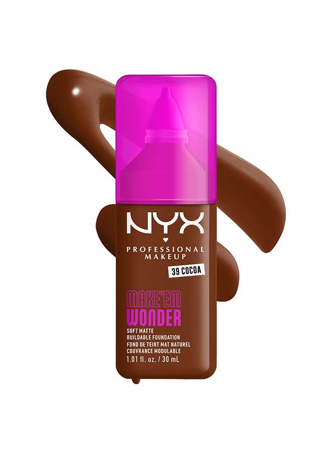 NYX PROFESSIONAL MAKEUP Make 'EM Wonder, 24H Soft Matte Foundation, Undetectable  Finish, Cocoa - Image 1